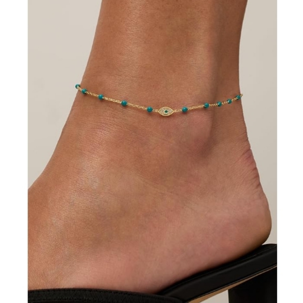 14K Gold Plated Charm Link Chain Eye Adjustable Anklet - Picture 3 of 4